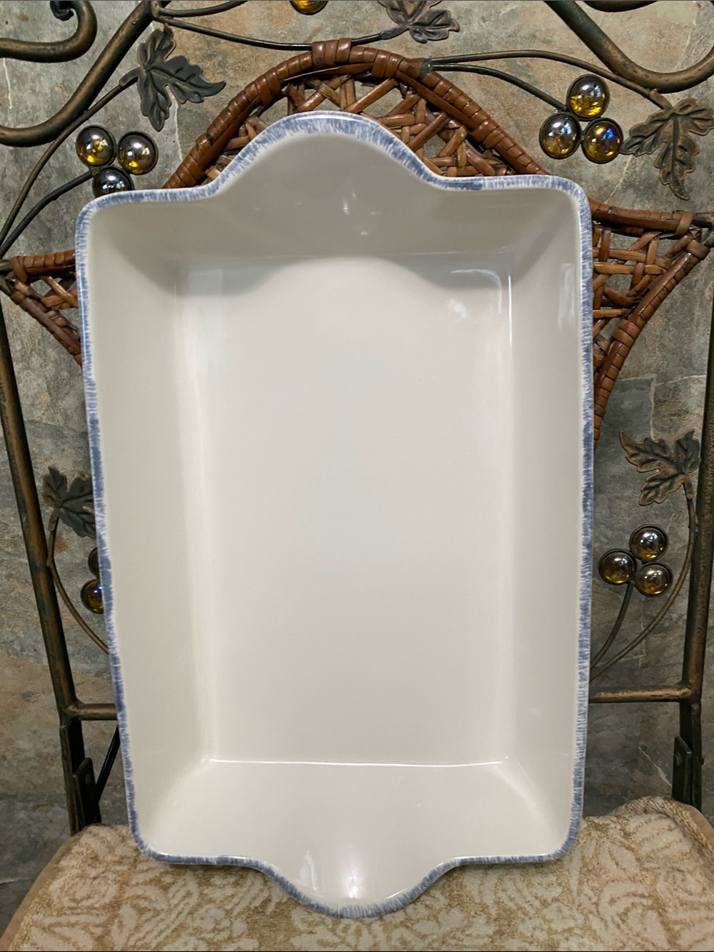 Mr. food blue Harbor Ceramic lasagna rectangular baking dish handles rare